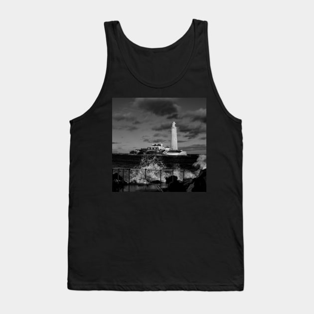 Saint Mary's Lighthouse In Monochrome Tank Top by axp7884